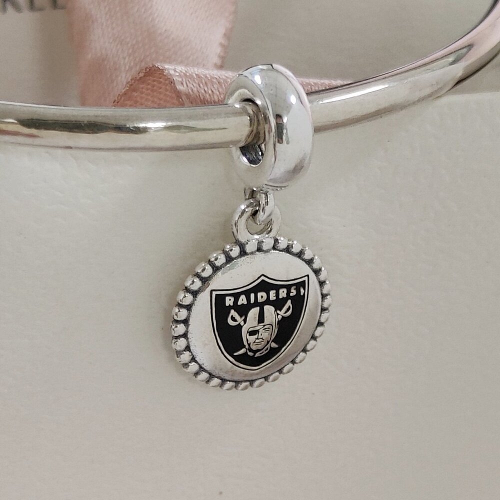 Pandora Las Vegas Raiders Football Helmet Bead Charm Pendant S925 Silver